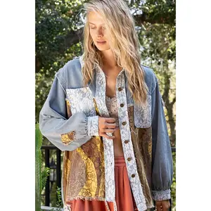 POL Raw Hem Twill Contrast Button Up Shacket