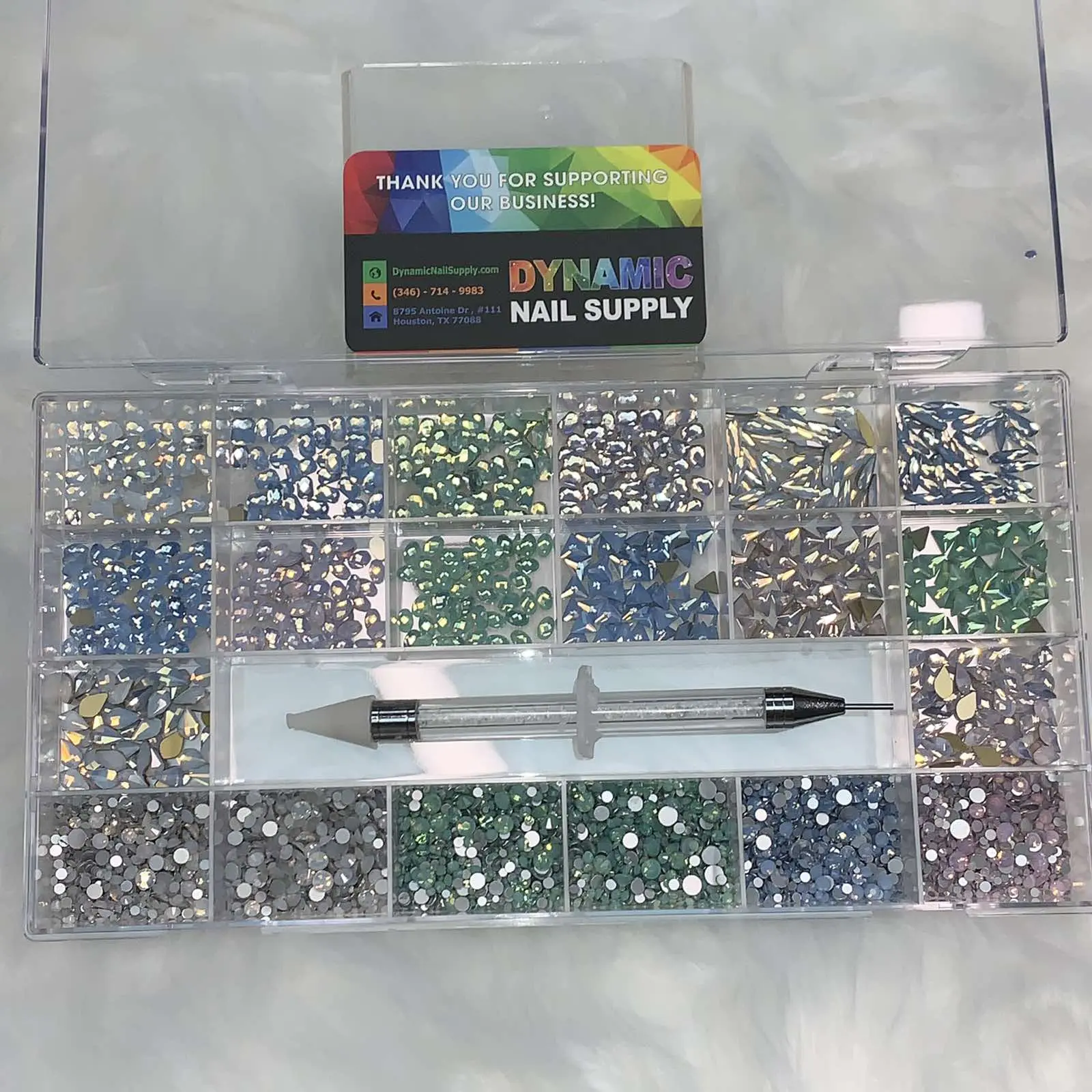 [OPAL IRIDESCENT MULTI COLOR] Rhinestones set - 20 cells - 14 big shapes and 6 round shapes