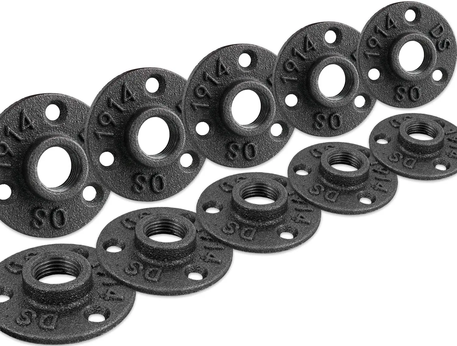1/2" Floor Flange,  Malleable iron Pipe Fittings for Industrial  style, Flanges with Threaded Hole for DIY Project/Furniture/Shelving Decoration (10 Pack)