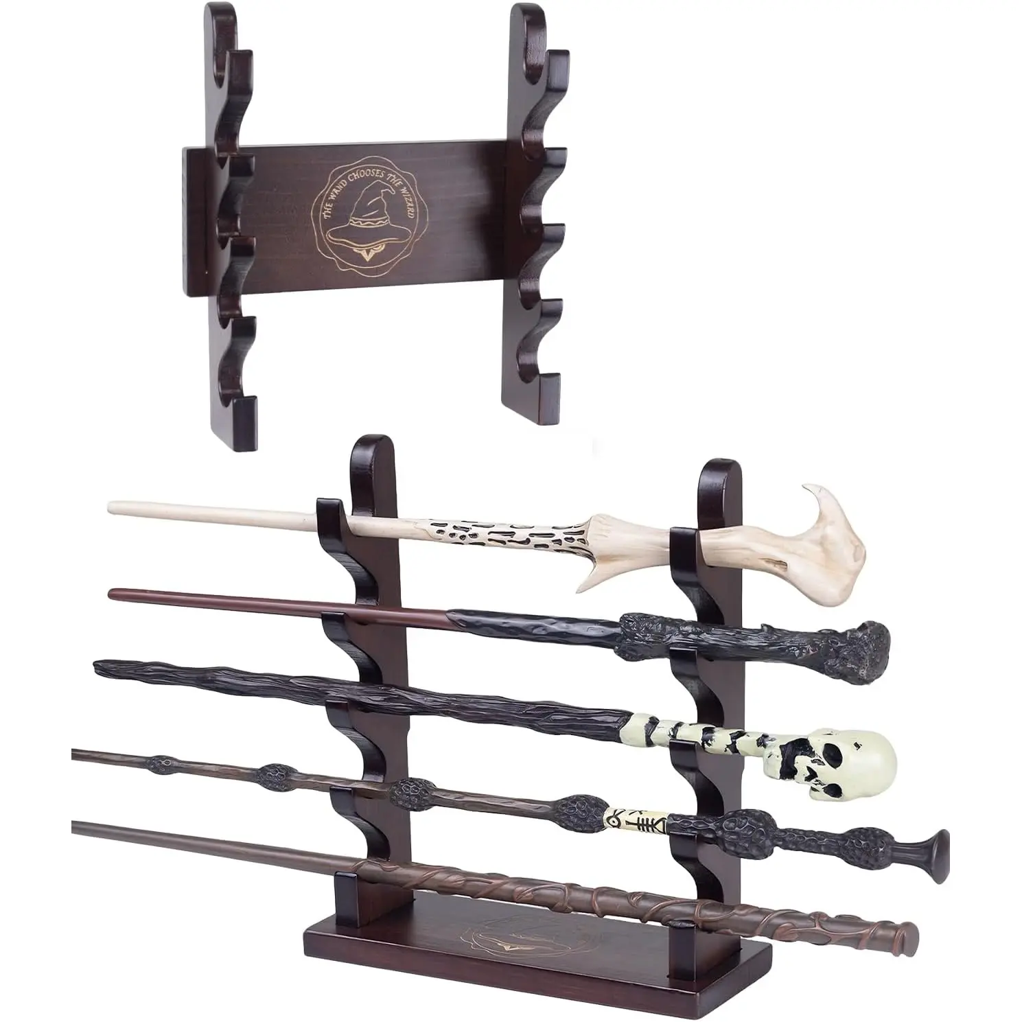 5 Tiered Wand Holder,Wood Wand Display Stand,Wall Mount and Desktop,Suitable for Wand Enthusiasts or Collectors to Display in The Living Room,Bedroom or Office