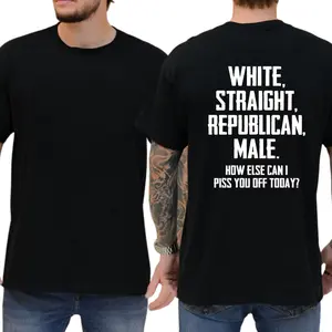 White Straight Republiican Male T-shirt, Graphic Printed Tees, Casual Menswear, Comfy Cotton