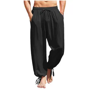 COOFANDY Men's Pants Cotton Linen Pants Casual Harem Pants Elastic Waist Beach Boho Yoga Trousers Gift Ideas Menswear Soft Baggy Loose