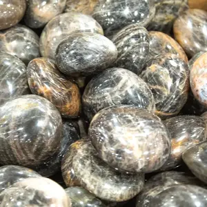 Black Moonstone Palm Stone - Polished Deep Gray to Black with Silvery or Peach Flash for Intuition Renewal Protection Emotional Balance