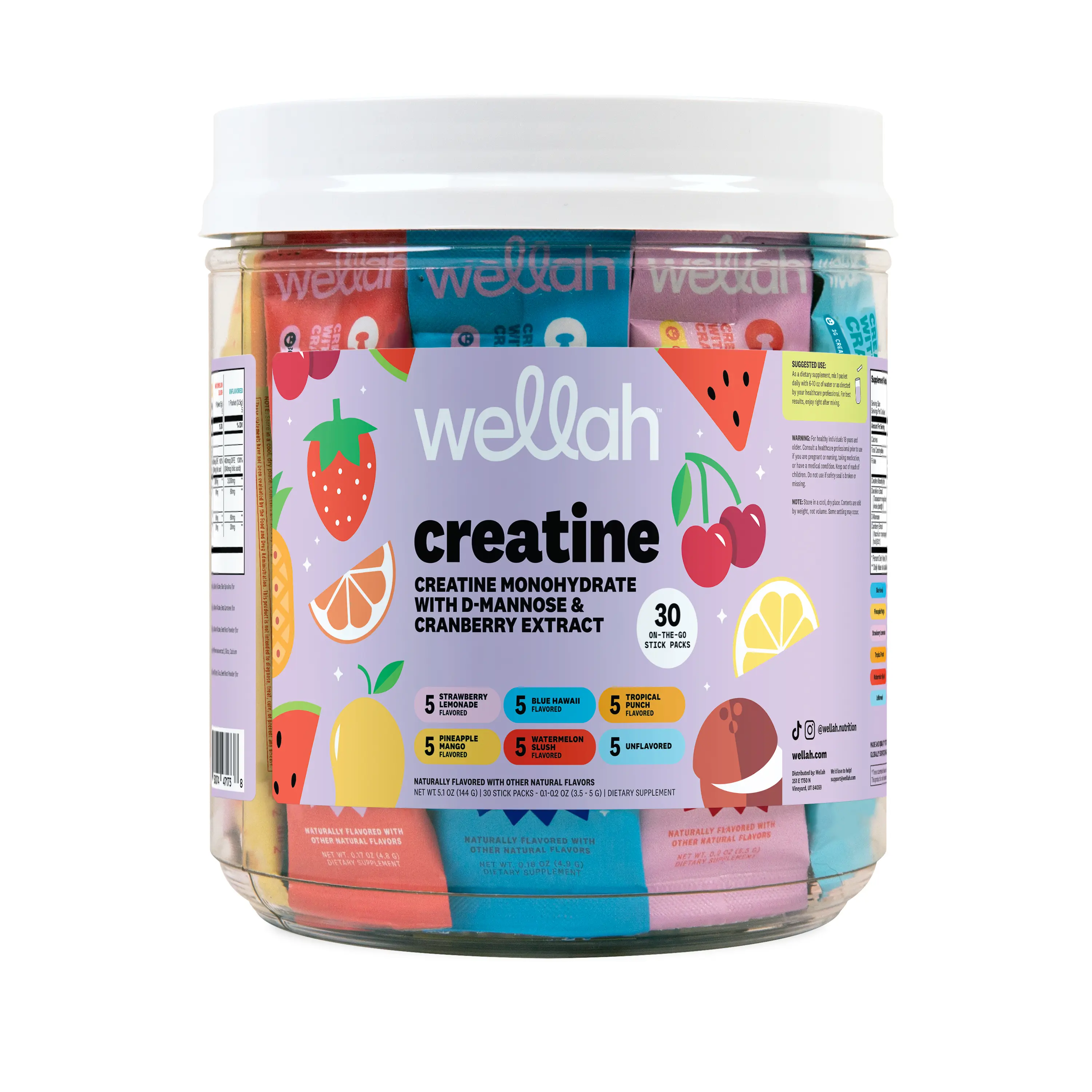Wellah Creatine Stick Packs | 30 Serving On-The-Go Supplement Creatine Monohydrate Supplement | Creatine For Women | Gym Essential For Women |  Supplement For Women