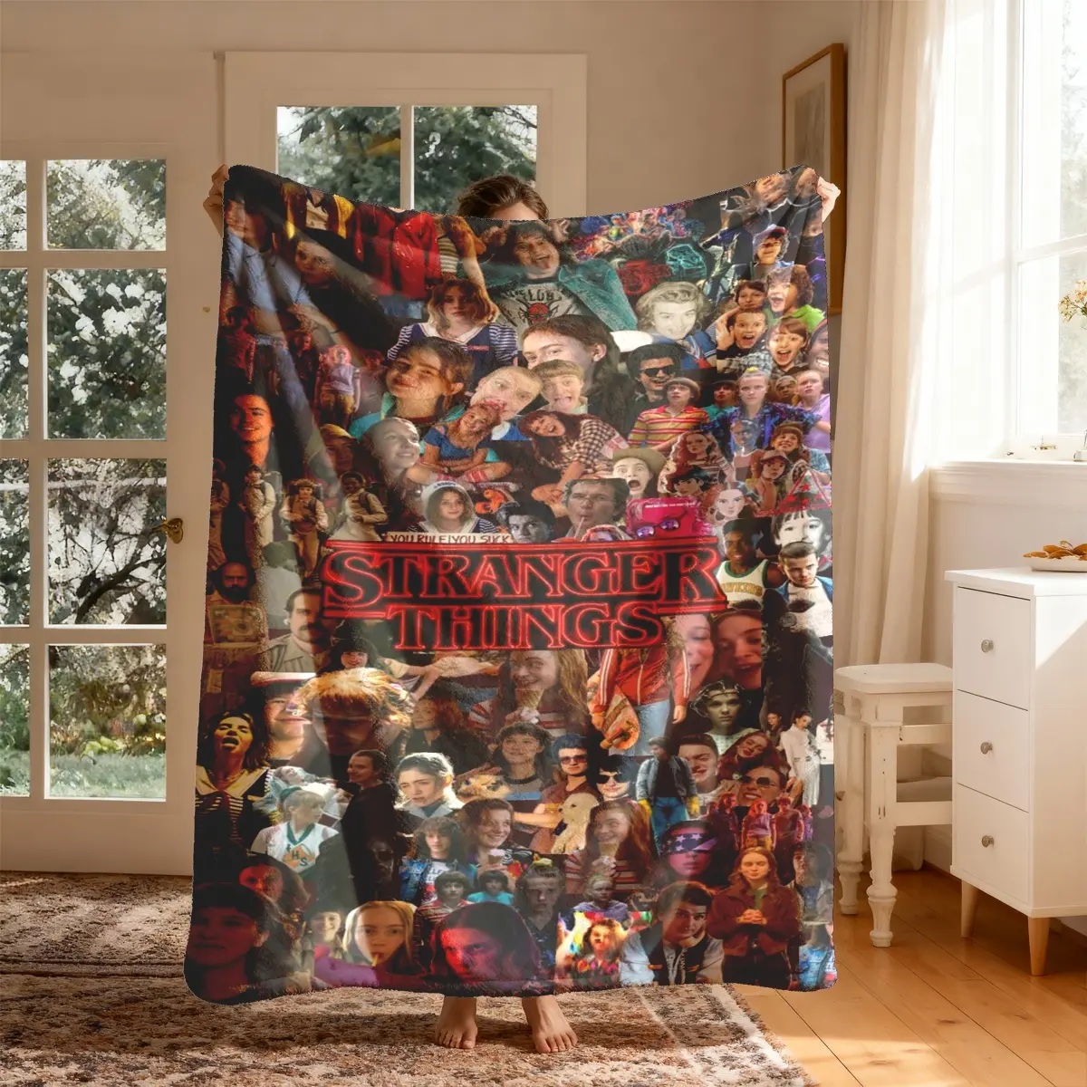 Stranger Things Theme Flannel Blanket, Large Size, Lightweight Cozy Throw Blanket, Soft Lightweight Warm, Perfect for Bed Sofa Office Camping Travel, Christmas Gift