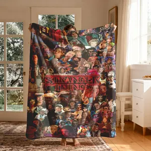 Stranger Things Theme Flannel Blanket, Large Size, Lightweight Throw Blanket, Soft Lightweight Warm, Perfect for Bed Sofa Office Camping Travel, Christmas Gift