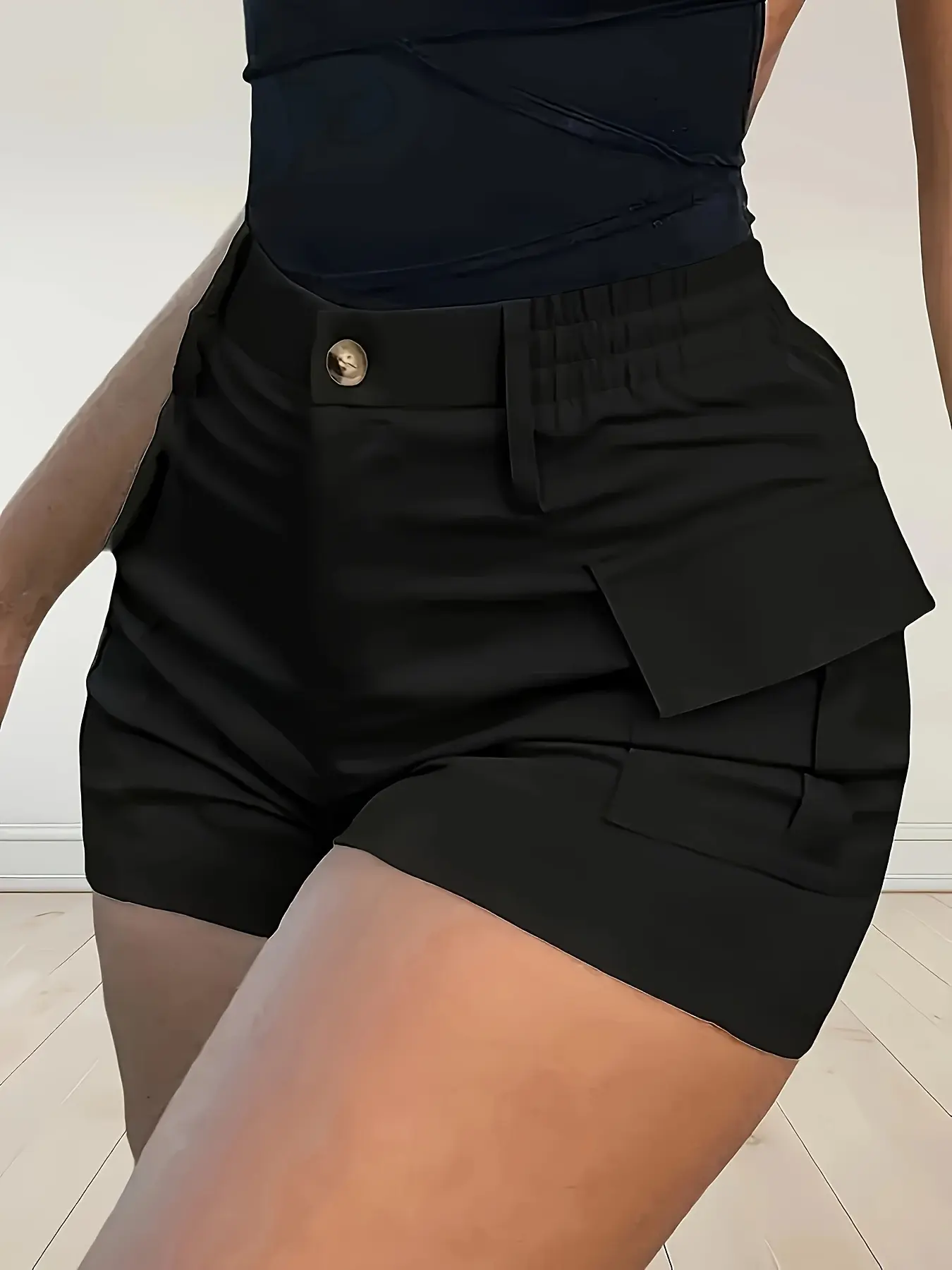 Women’s High-Waisted Cargo Shorts – Tummy Control Elastic Waist, Multiple Pockets, Summer Fit