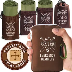 Don'T Die in the Woods - Freakin’ Huge Emergency Blankets [4-Pack] Extra-Large Thermal Mylar Space Blankets with Ripstop Nylon Stuff Sacks + Carabiner Zipper Pack [Army Green] Don't Die In The Woods