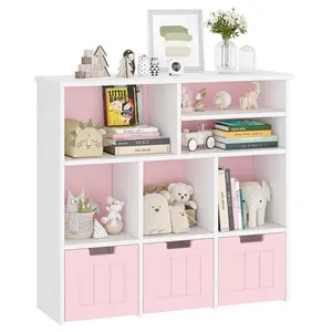 Gaomon MDF Board Kids Storage Organizer - 3 Adjustable Movable Drawers Bookcase with Hidden Wheels, Easy-Setup Toy Cabinet for Playroom, Nursery, Adjustable Drawers