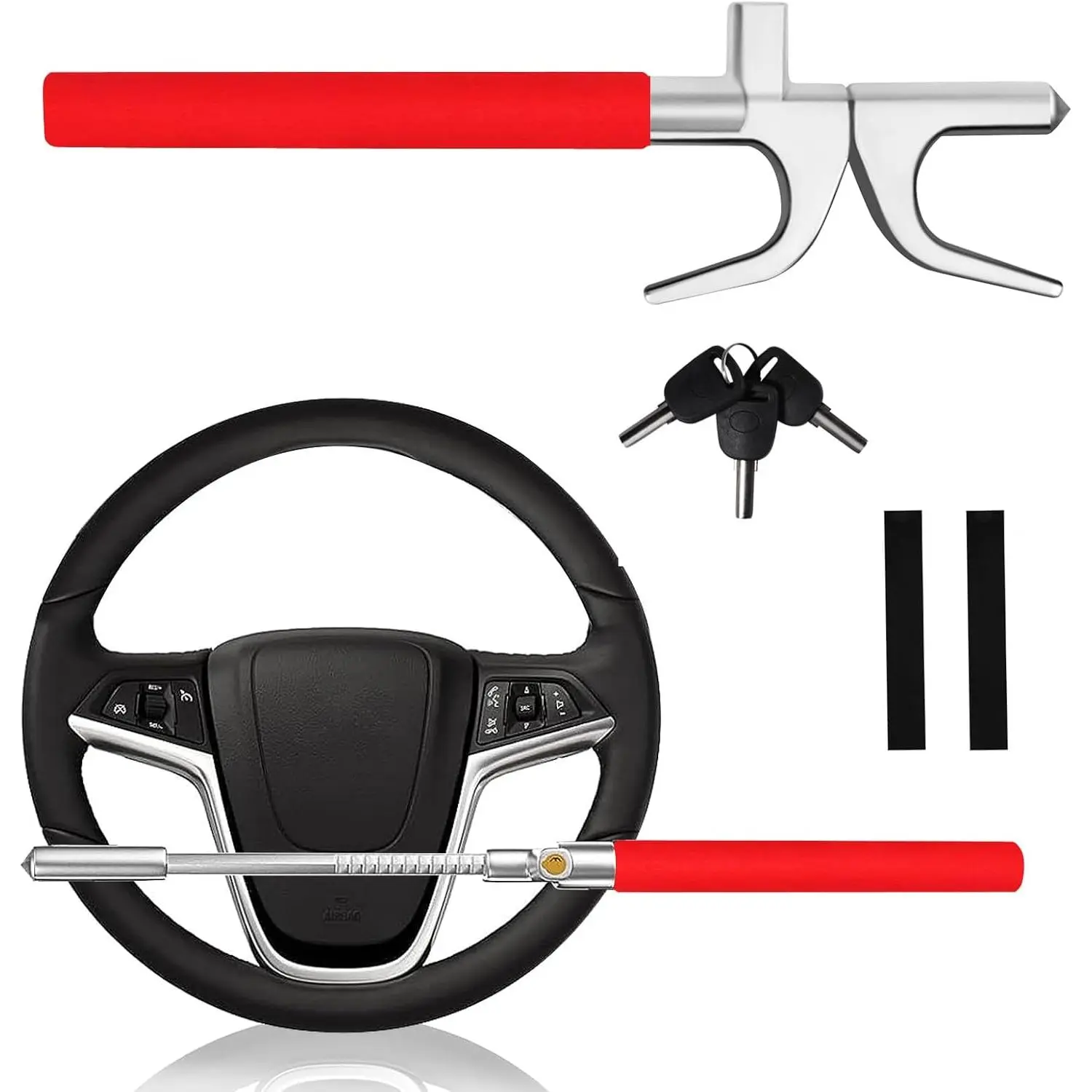 Steering Wheel Lock Anti- Device, Steering Wheel Lock with Adjustable Features and Safety Hammer,Suitable for