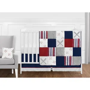 Sweet Jojo Designs 11-Piece Baby Crib Bedding Set (Baseball Patch Sports) for Boys, Infants/Nursery incl. Blanket, Fitted Sheet, Skirt, Diaper Stacker & Pillow (Red White & Blue, Americana, Patchwork)