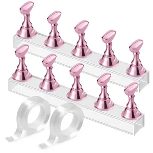 Nail Stand Acrylic French Nail Art Display Stand Practice Nail Holder for Painting Nails Magnetic Practice Stands with Double-sided Tape For DIY Salon Supplies (Pink)