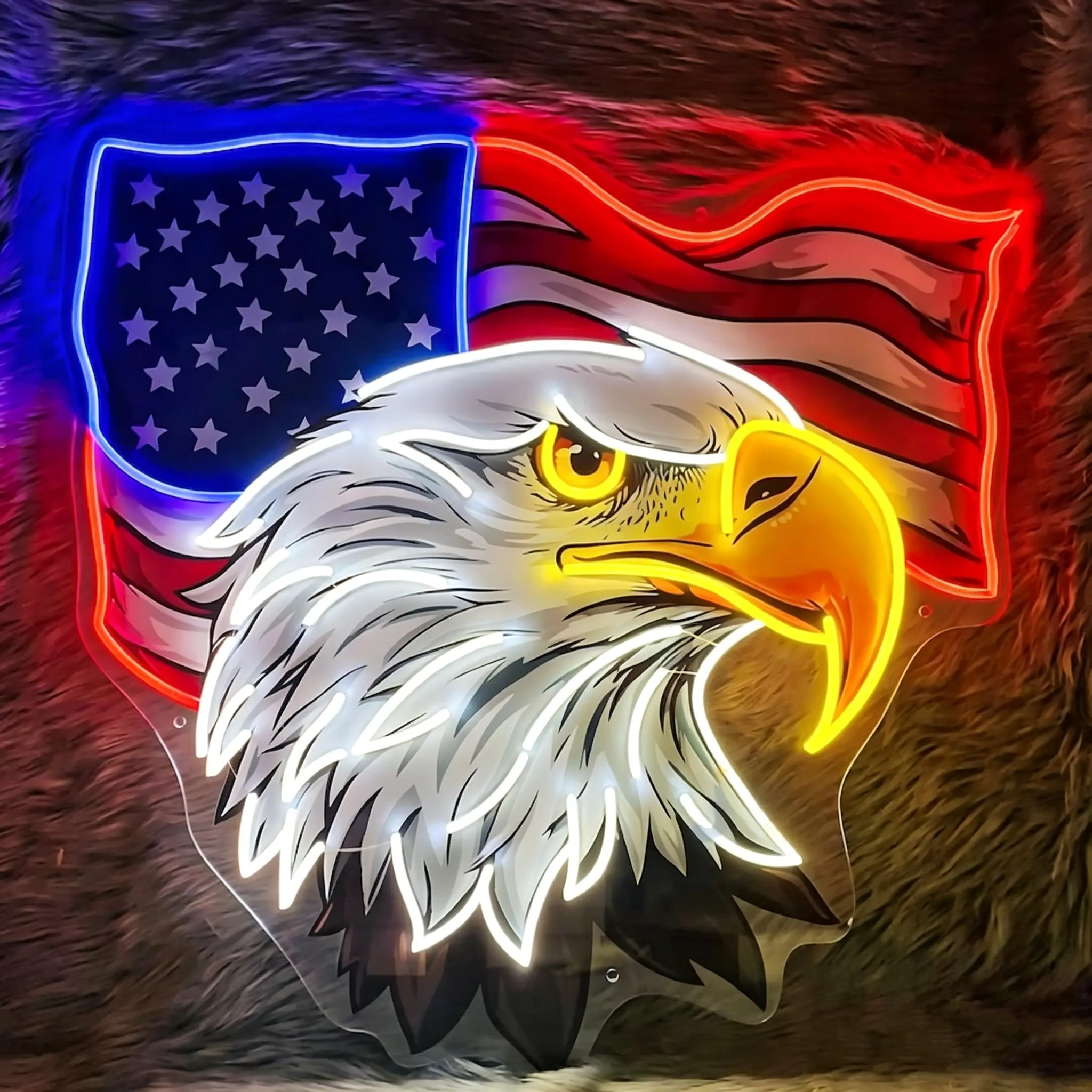 13.4x13.4 inch Bald Eagle Neon Sign Art Wall Lights for Beer Bar Club Bedroom Hotel Pub Cafe Wedding Birthday Party Gifts-250th Anniversary