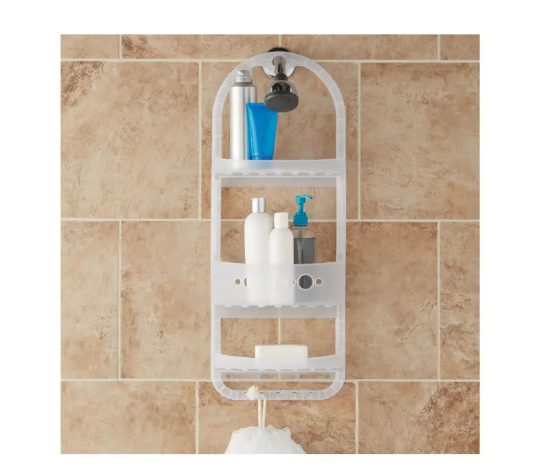 Over-the-Shower Caddy, Large 2-Shelf Heavy-Duty Plastic Organizer with Deep Basket, Frosty Finish