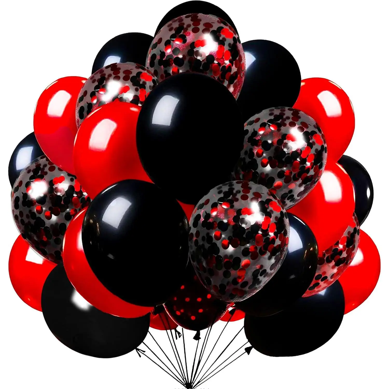 Red Black Latex Balloons 12 Inch 70 pack Set Black and Red Confetti Balloons for Birthday Wedding Party (with 2 Ribbons), Balloon Decorations Kit, Party Balloons Decorations