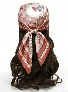 90cm Neckerchief Silk Satin Women Turban Hijab Scaves Fashion Floral Print Headband Neck Scarfs Female Square Shawls Scarfs For Ladies