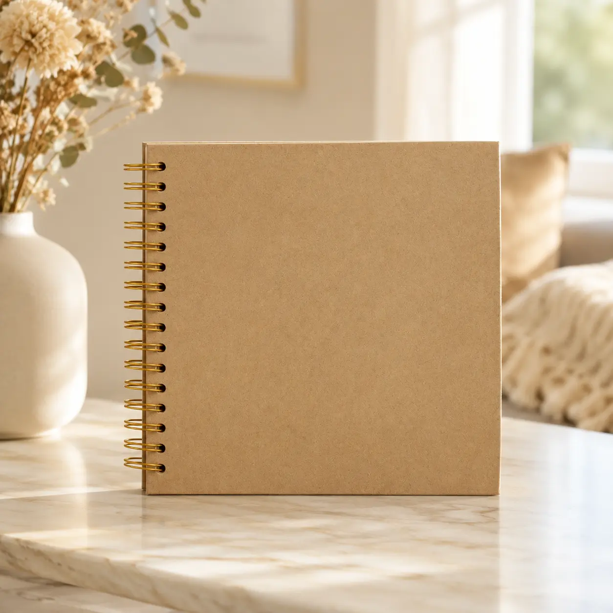 8x8 DIY Scrapbook Memory Book, Hardcover Spiral Journal 40 Blank Kraft Pages for School Memories, Photos, Crafts & Art Projects