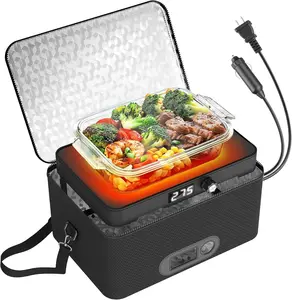 Portable Oven, 12V 24V 110V-240V Car Food Warmer Portable Personal Mini Oven Electric Heated Lunch Box for Meals Reheating & Raw Food Cooking for Road Trip/Camping/Picnic/Family Gathering(Black)