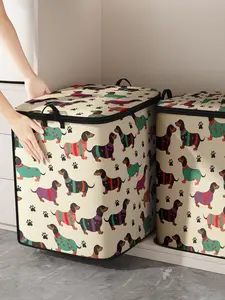 Dog Pattern Storage Bag, Large Capacity Clothes Storage Bag, Collapsible Storage Box with Handle, Portable Clothes Organizer, Suitable for Blankets, Bedding, Moving, Storage, Sorting, Clothes Storage Organizer