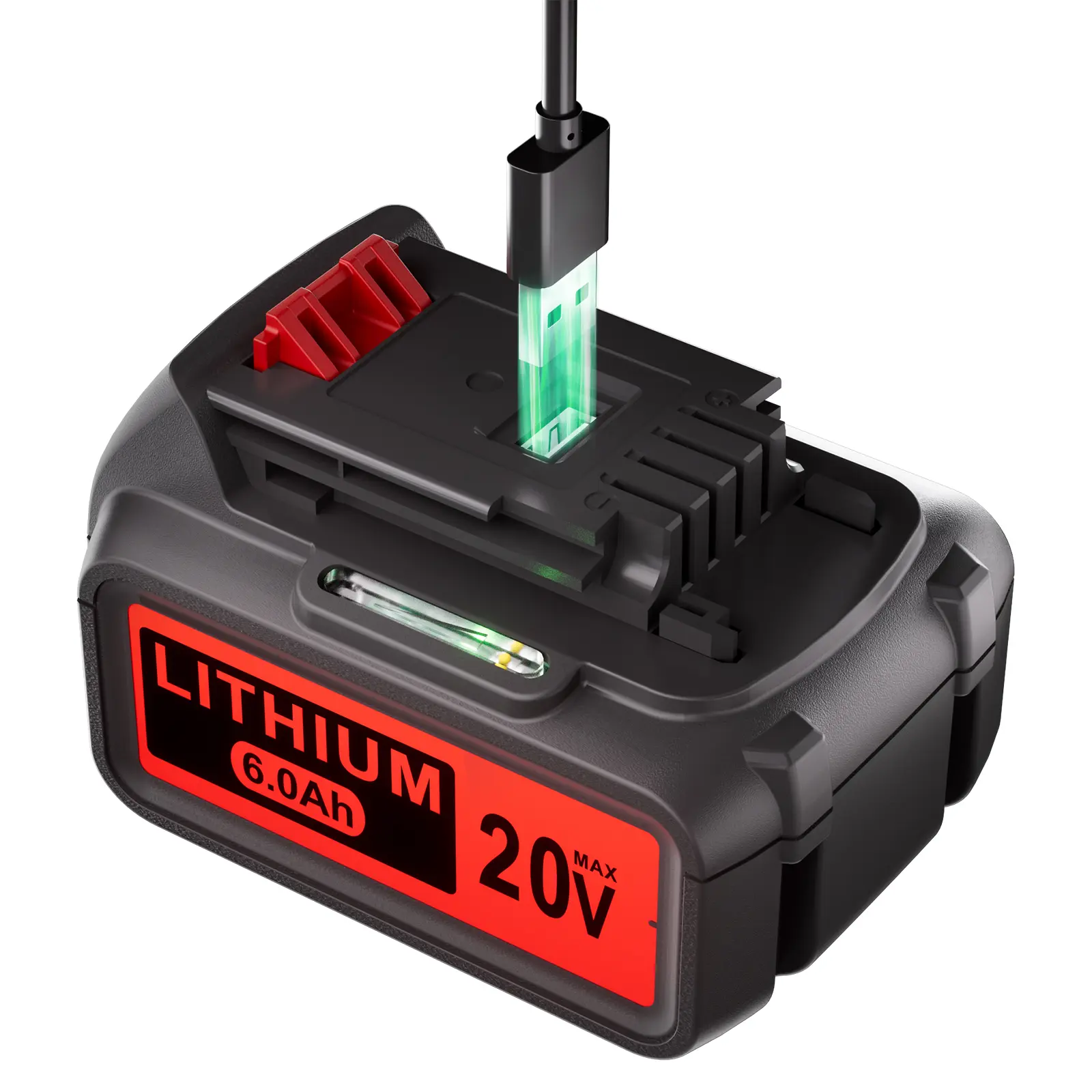LBXR20 20V Max 6.0Ah 6000mAh Lithium Ion Replacement Battery Pack, High Capacity With Built-In USB Output Port For Charging Portable Devices, Wide Compatibility With 20V Cordless Power Tools
