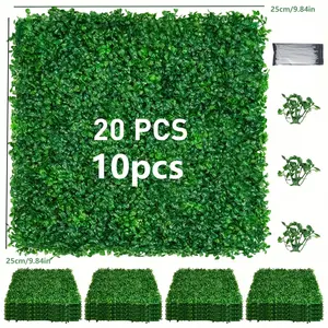 10/20Pcs Milan Artificial Grass Wall Panels Set, Plastic Material, Ideal for Indoor & Outdoor Park Decoration, Perfect for Friendship Day & Events, Adds Vibrant Greenery to Any Space. Available with Flowers / Without Flowers. Faux Lawn & Eucalyptus Green