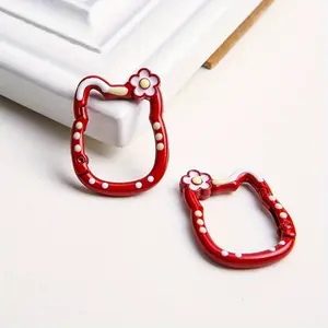 2pcs/ Set Hollow Cat Ring with Spring Buckle for DIY Keychain Making
