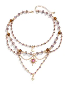 Elegant Style Faux Crystal Moon Necklace, Luxurious Irregular Fringe Pendant, Unique Design Jewelry for Women, Fashion Accessory, Star Necklace