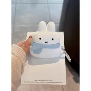 3D super cute and adorable Miffy Rabbit with lanyard, suitable for airpodspro2, Apple Bluetooth headphone case, AirPods 1/2, new AirPods 3rd and 4th generation silicone anti-drop protective case for women