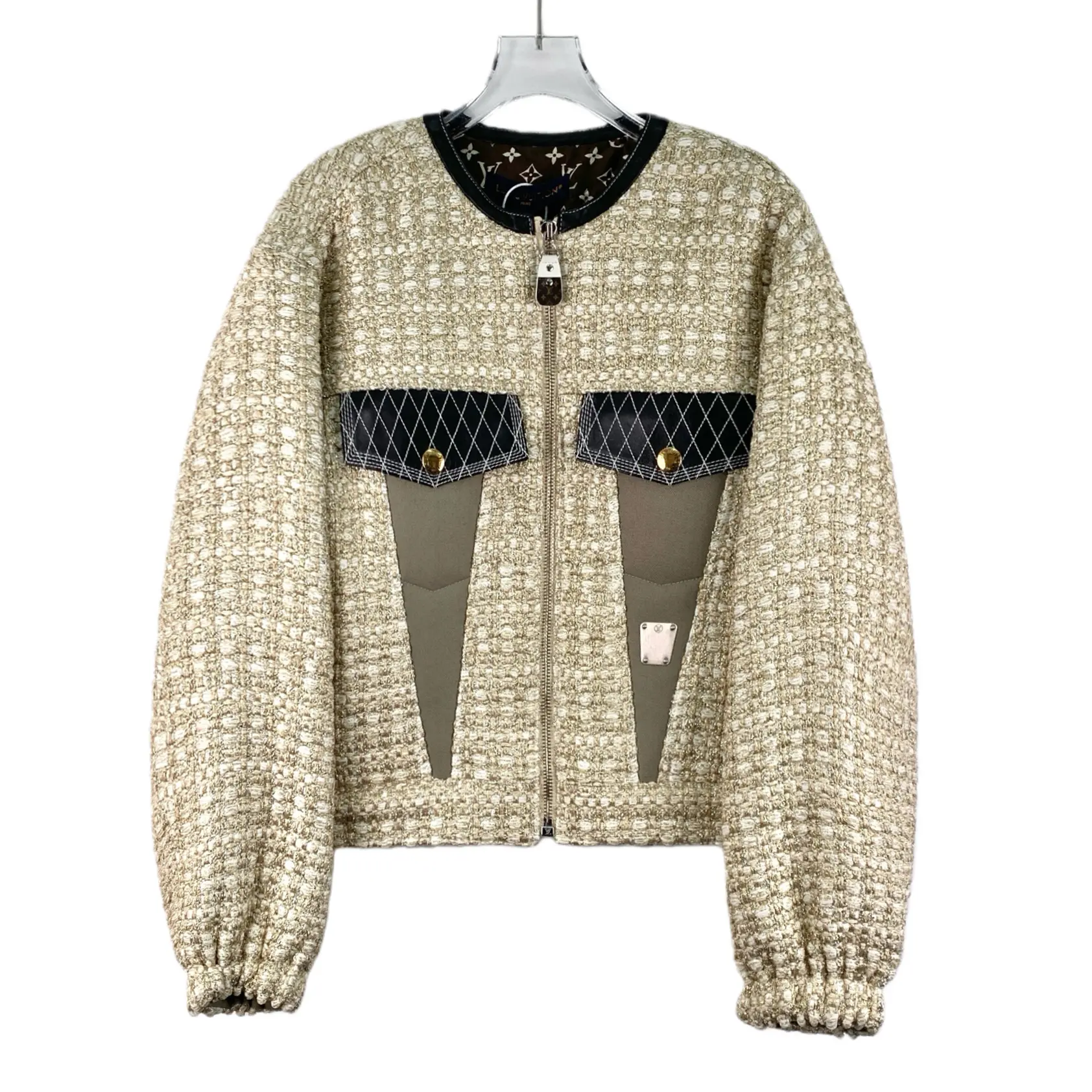 RDLT— Louis Vuitton Beige Monogram Tweed Zip Jacket Size 36