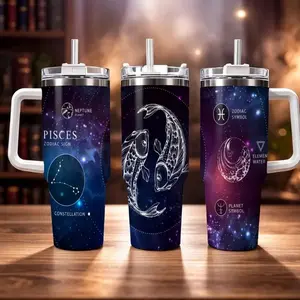 Pisces 40oz Tumbler Fish Sign Astrology Travel Mug Birthday Present