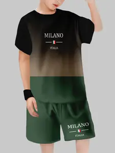 Boys' Gradient Set with Milan Logo, Casual Fitted Crop Short Length, Luxury Trendy for Boys
