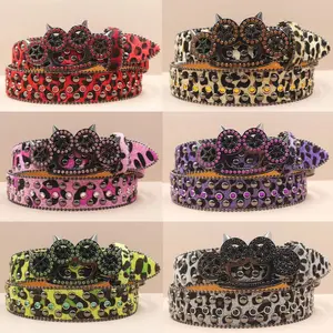The new leopard print rhinestone tiger-shaped punk leather belt waistband features full rhinestones. It embodies the Y2K millennium girl style with a gothic and niche design, and comes with a retro fashion look.