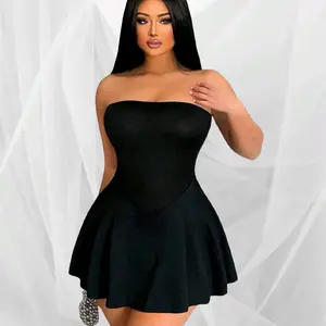 Women's Strapless Sleeveless Tube Mini Dress with Ruffle Hem - Casual Summer Style - Womenswear (with shorts under)