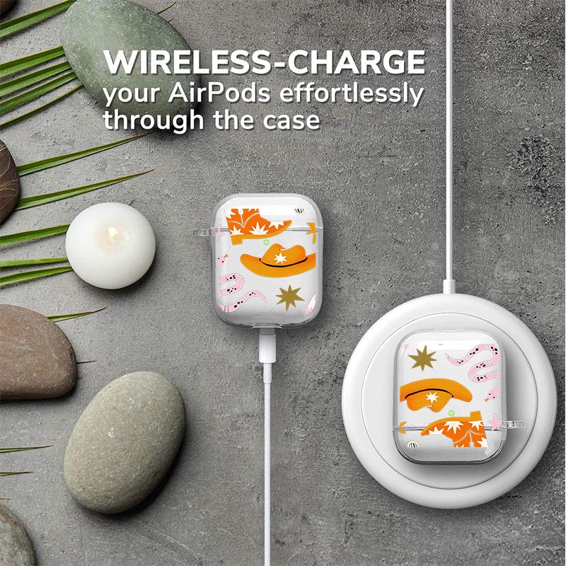 Cowboy Star Boots Pattern Protective Case for AirPods 4/3/2/1/Pro/Pro2 Soft TPU Earphone Cover, Transparent with Keychain