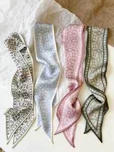 Elegant French Walnut Style Polyester Scarf for Women and Girls, Vintage Hairband, Woven Ribbon, Multifunctional Scarf, Bag Accessory