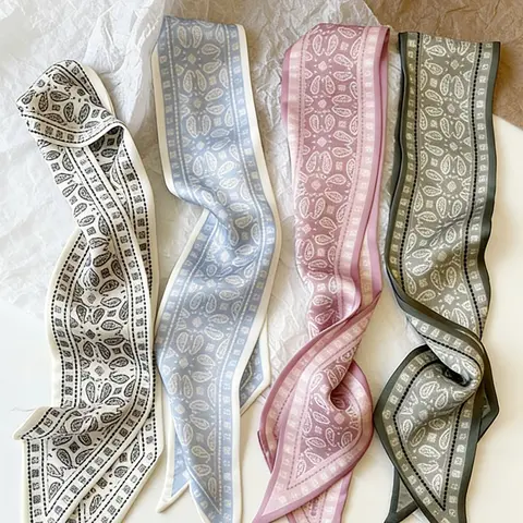 Elegant French Walnut Style Polyester Scarf for Women and Girls, Vintage Hairband, Woven Ribbon, Multifunctional Scarf, Paisley Print Scarf, Bandana Scarf, Bag Accessory, Polyester Material, Printed Polyester Scarf