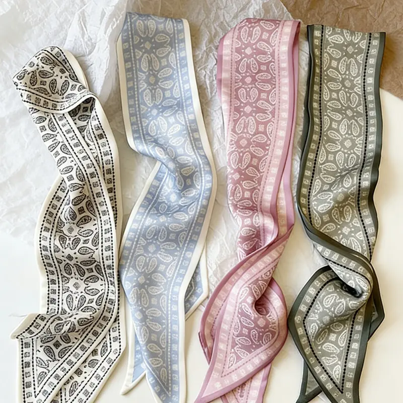 Elegant French Walnut Style Polyester Scarf for Women and Girls, Vintage Hairband, Woven Ribbon, Multifunctional Scarf, Paisley Print Scarf, Bandana Scarf, Bag Accessory, Polyester Material, Printed Polyester Scarf