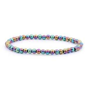 4mm Rainbow Hematite Stretch Bracelet for Grounding &amp; Aura Protection