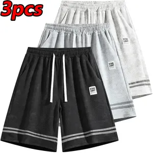 Men’s waffle mesh drawstring shorts with a casual vibe, 3-pack — comfortable, minimalist loose fit, summer streetwear essential that pairs with any outfit
