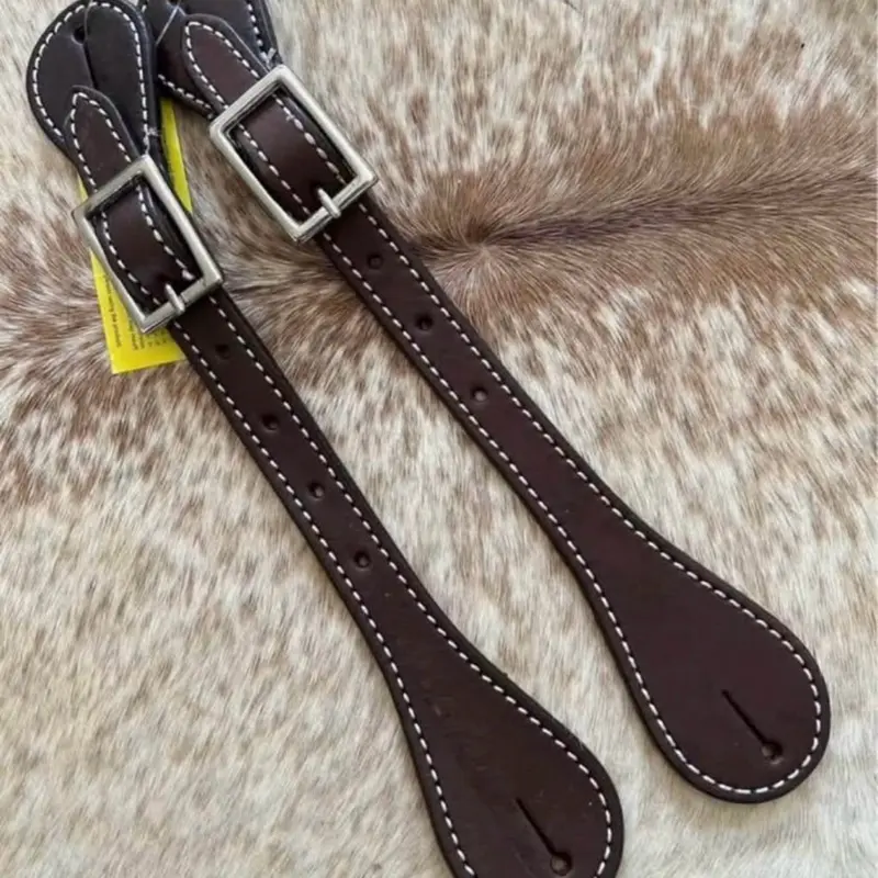 Pair Adult Size Western Dark Brown Color Top Grain Leather Western Spur Straps