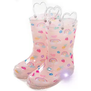 L-SOK033   Toddler Rain Boots Waterproof Rubber Kids Rain Boots for Girls and Boys with Fun Patterns and Easy-On Handles