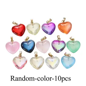 10Pcs/Lot Czech Lampwork Crystal Glass Heart Beads Charms pendant DIY Handmade Jewelry Making Necklaces Earrings Accessories