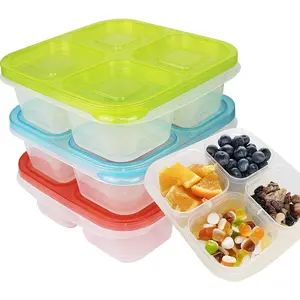 3 Pack 4-Compartment  Snack Containers For  Adults, Reusalble Lunchable Containers for School Office Picnic, Meal Prep Container Bento Box, Bright Color
