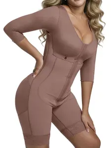 1 Count Women's Solid Hue Smooth Lace Trim Tummy Control Butt Lifting Shapewear Underwear, Fajas, Colombian Shapewear, Silicone Anti Slip Full Body Shaper, Adjustable Hooks Long Sleeve Sculpting Bodysuit, Lace Butt Enhancer, Perfect for Various Occasions