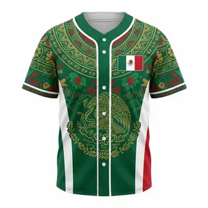 Mexico Baseball Jersey Shirt for Men Women, Patriotic Mexican Flag Colors Button Up, Unisex Summer Streetwear Fan Gift