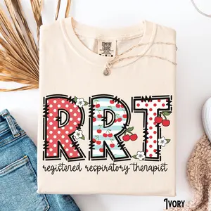 Respiratory Therapist T-Shirt - Cherries Floral Lungs Comfort Colors Gift For RRT Registered Respiratory Therapist