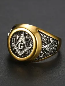 Ring Street Trendy Gold Fashion Trendy White Inlay Imitation Diamond Ring Stainless Steel Men's Retro Ring Statement Ring