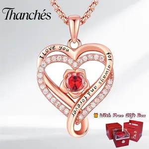 Rose Heart Birthstone Necklace for Women Eternal Love Double Heart Jewelry Perfect Gift for Wife Mom Her Elegant Fashion Accessory for Mother's Day