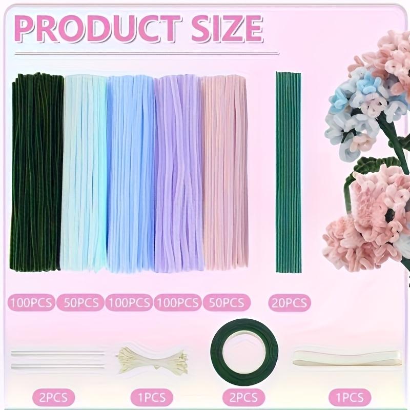 DIY Craft Kit, 400 Pieces Pipe Cleaners, 4 Colors, Chenille Stems, Floral Making Supplies, Includes String, Tape, Buds & Ribbons