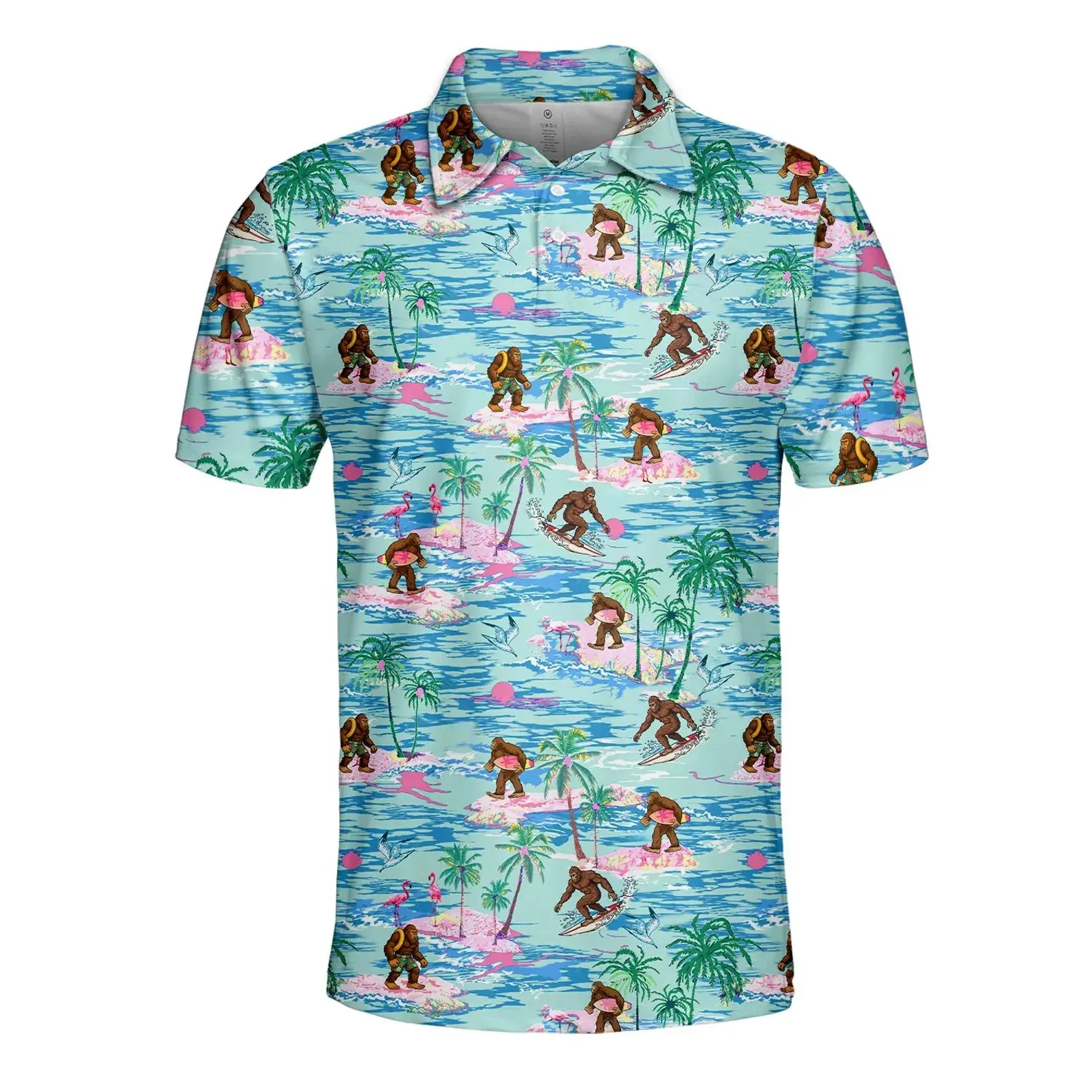 Bigfoot Surfing Polo Shirt for Men Women, Funny Tropical Sasquatch Golf Shirt, Summer Beach Vacation Sleeveless Polo for Women